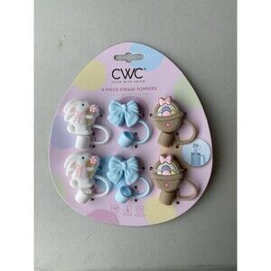 CWC Cook With Color Easter Straw Toppers Set of 6 Bunny Bow Egg Basket 10mm